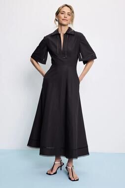 Róhe Embroidered Cotton Poplin Midi Dress Black Size S